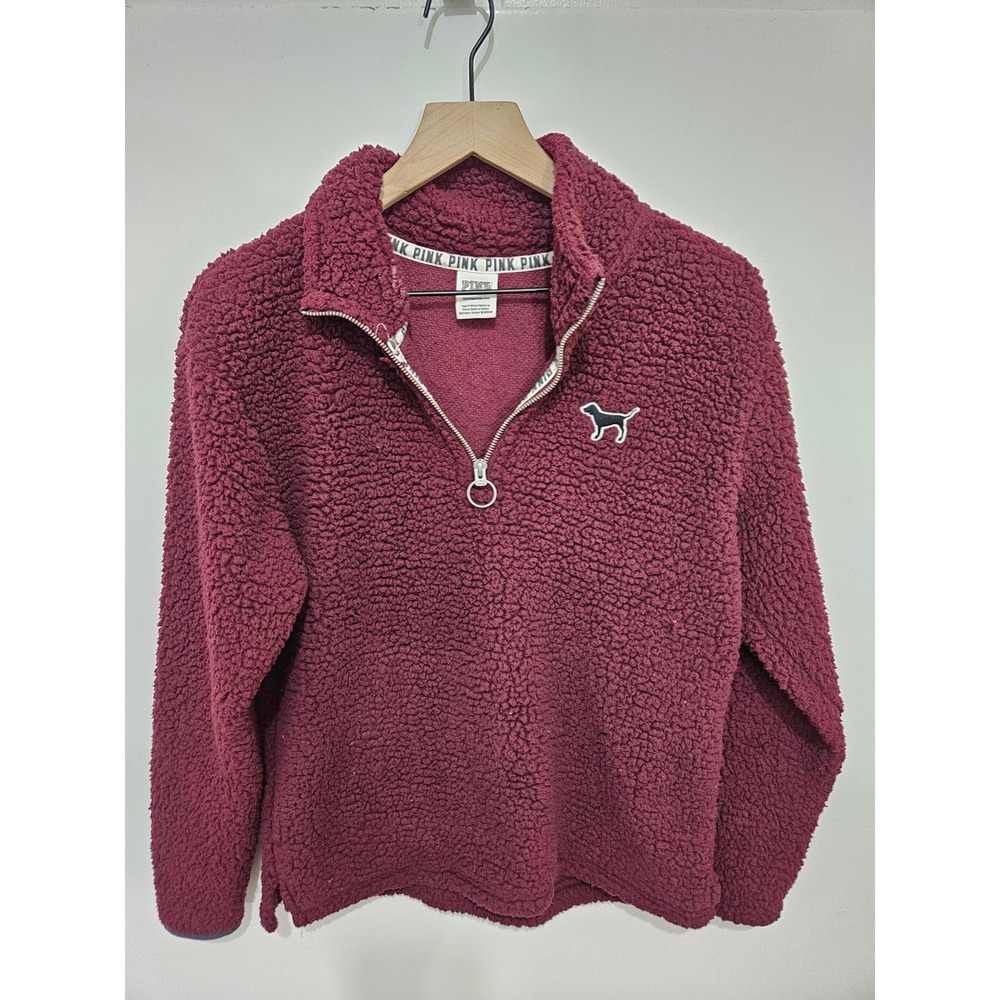 PINK Victoria's Secret Sherpa Fleece Quarter Zip Pullover Burgundy XS